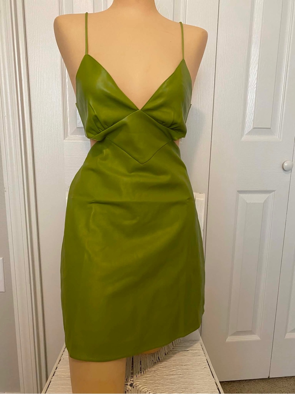 SKY TO MOON bold move faux leather dress in green size M